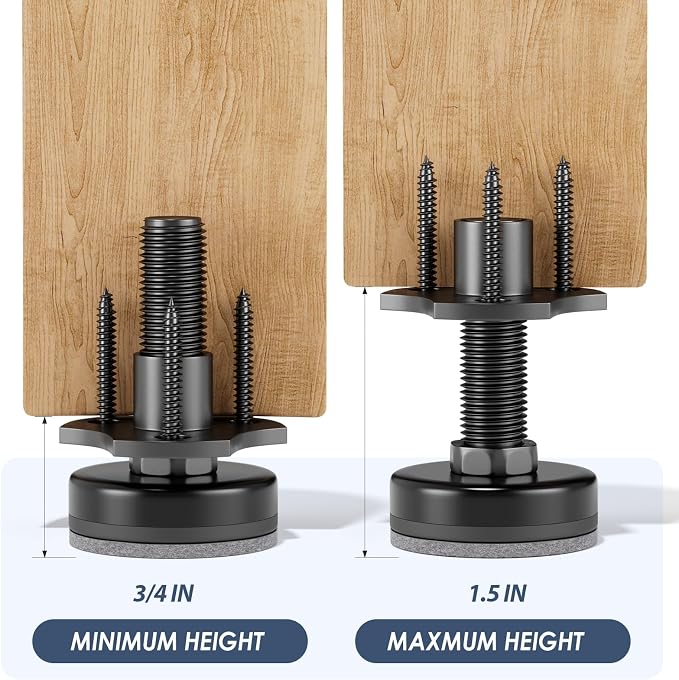 MROCO Adjustable Leveling Feet, 3/8"-16 Thread T-Nut Kit Furniture Levelers - Image 3