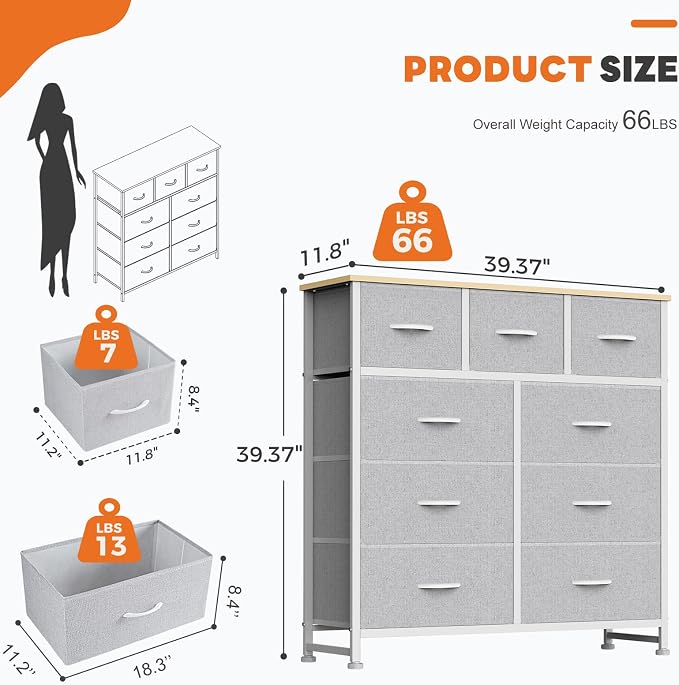 Sweetcrispy 9 Drawer Fabric Dresser Storage Tower - Image 3