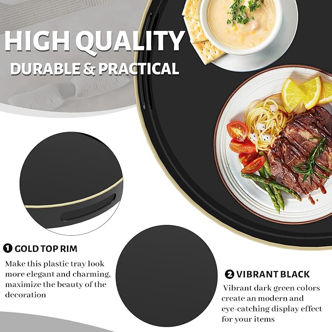 MAONAME Black Decorative Tray for Coffee Table, Modern Round Serving Tray - Image 3