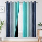 Navy Blue and Teal Gradient Blackout Curtains by ESTELARTEXTILER