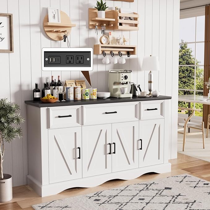 56" Modern Farmhouse Sideboard Buffet Cabinet by LegacyAmerhomeDirect