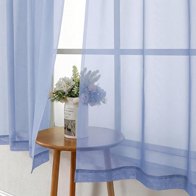 Denim Blue Sheer Curtains 54 Inch Length 2 Panels, Voile Light Filtering - Image 4