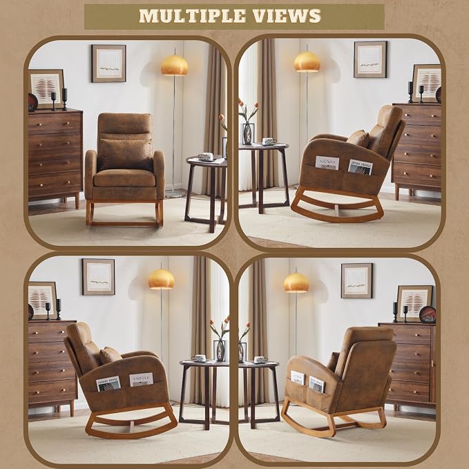 VINGLI Rustic Microfiber Nursing Rocking Chair - Image 6