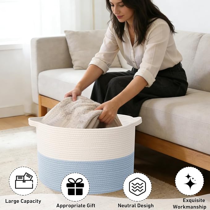 115L Extra Large Woven Cotton Rope Blanket Basket - Image 4