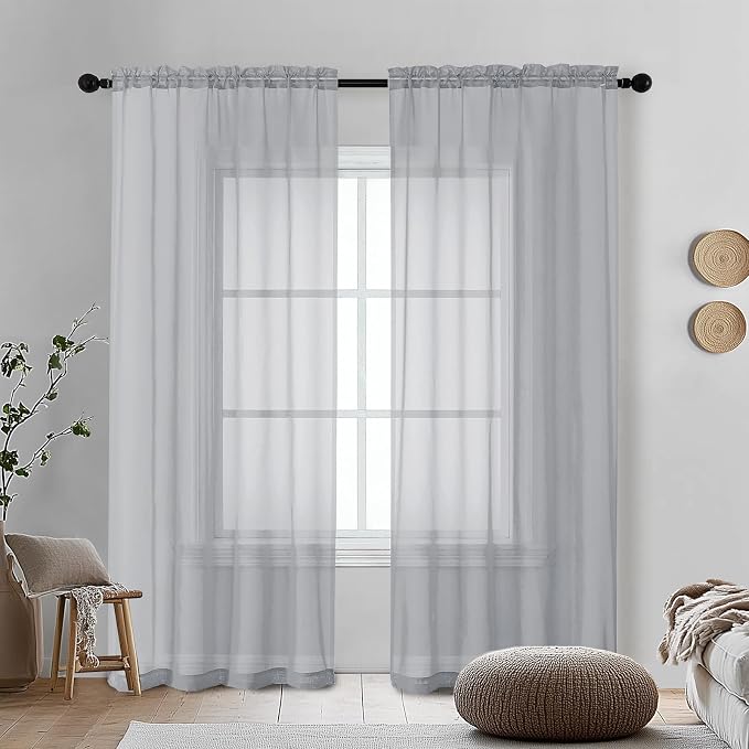 Light Grey Sheer Curtains 72 Inches Long 2 Panels by OVZME