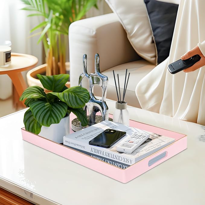 MAONAME Pink Serving Tray with Handles, Modern Decorative Tray - Image 5