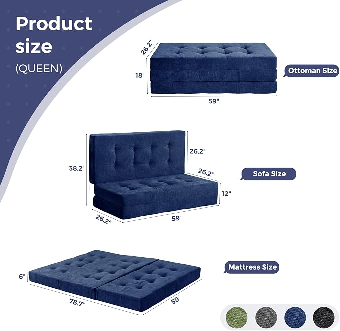 MAXYOYO 6" Folding Sofa Bed for Floor, Tufted Tri-Fold Floor Mattress - Image 2