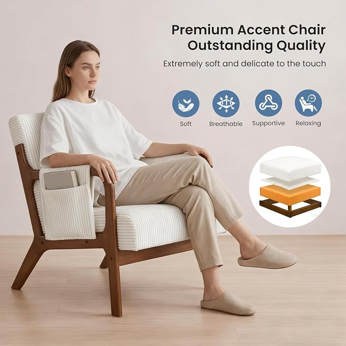 DUMOS Mid Century Modern Accent Chair, Upholstered Armchair - Image 3