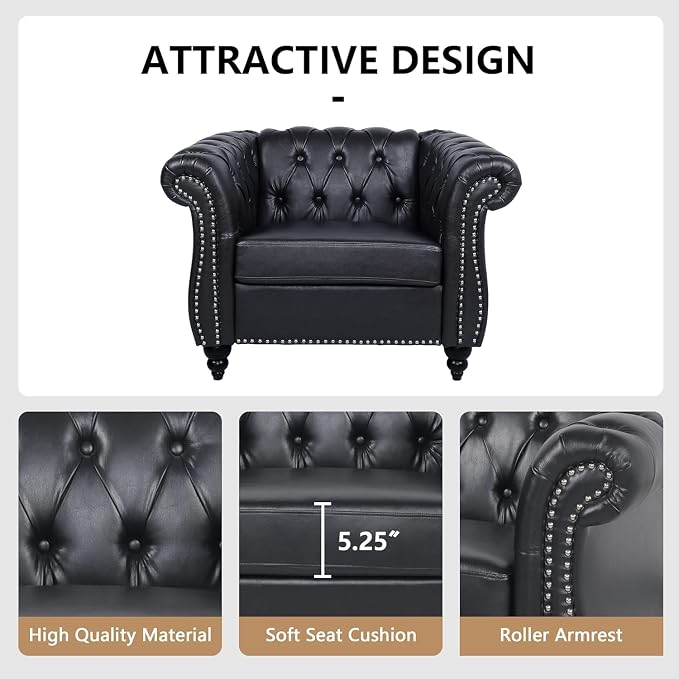 Mid-Century Sofa Chair, Faux Leather Accent Chair - Image 5