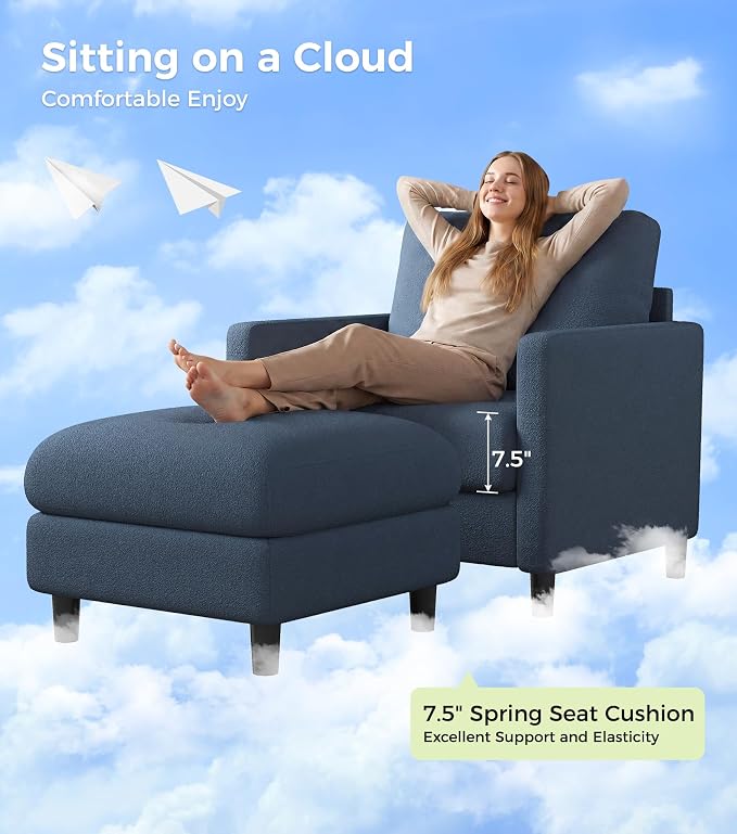 Welzona Sofa Accent Chair with Ottoman, Tool-Free Setup Living Room Accent - Image 5
