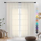 Cream Sheer Curtains 84 Inches Long 2 Panels by OVZME