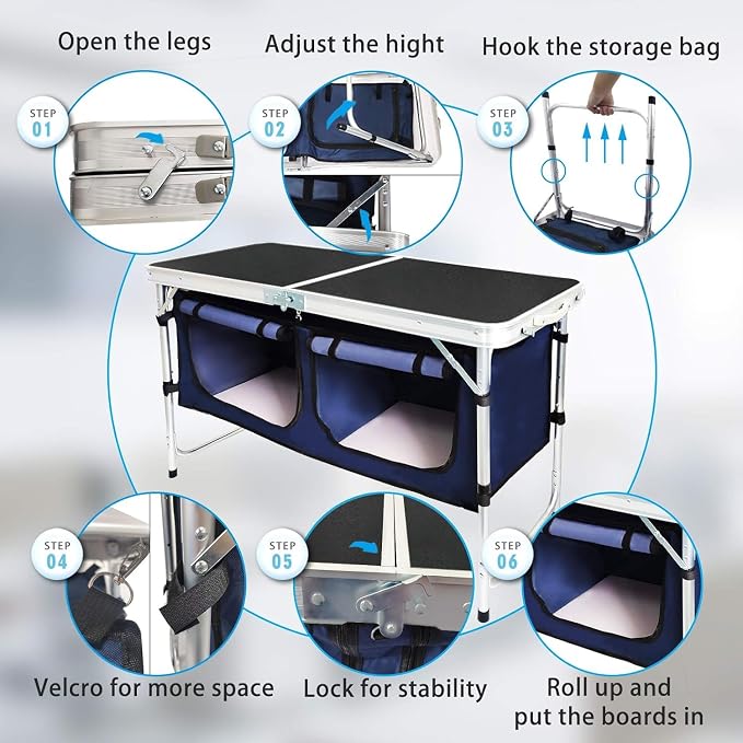 Folding Camping Table with Storage Compartment Aluminum Lightweight Camp - Image 7