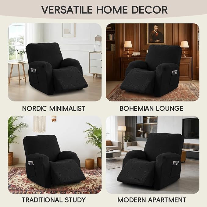 Recliner Chair Covers, 4-Piece Stretch Geometric Strokes Jacquard Reclining - Image 7