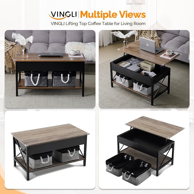 VINGLI 36" Lift Top Coffee Table - Image 6