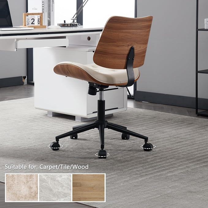 Armless Home Office Chair with Wheels, PU Leather Adjustable Height Computer - Image 7