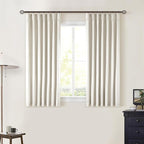 Cream Pleated 100% Blackout Linen Short 45 Inch Curtains 2 Layers Natural | - Image 7