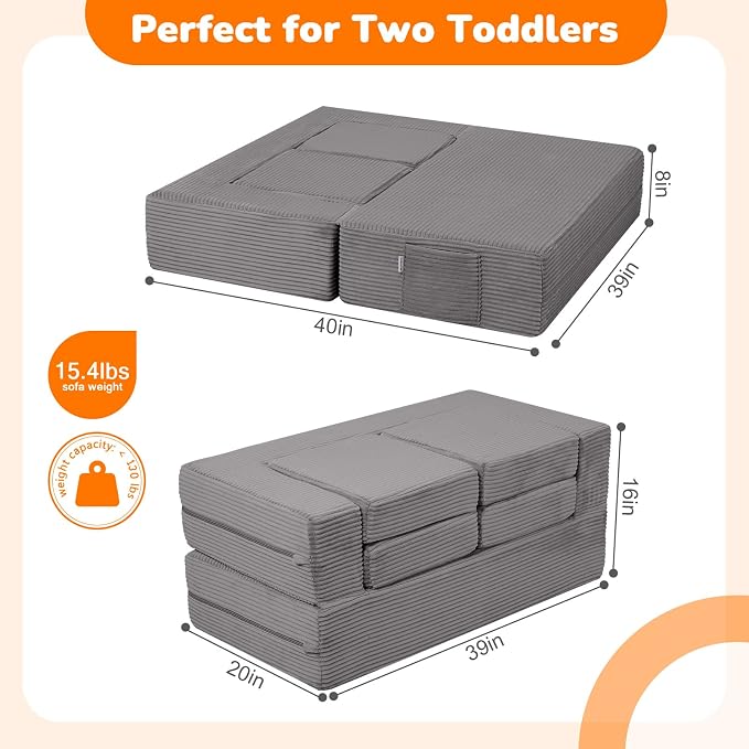 MeMoreCool Modular Kids Couch – Light Grey Foam Play Sofa Bed Convertible - Image 3