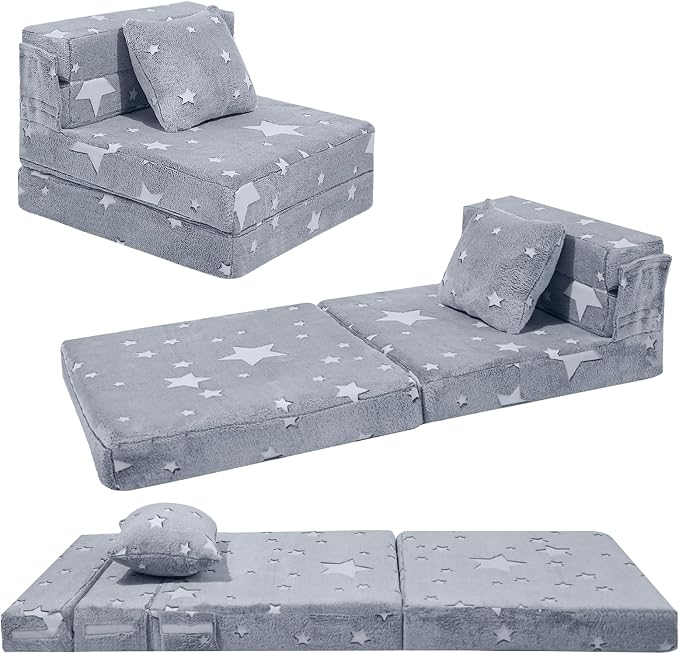 MeMoreCool Kids Tri-Fold Sofa Bed – Glow Star Floor Mattress & Foldable Futon by MeMoreCool