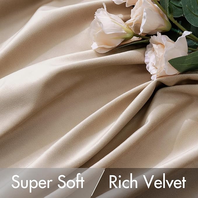 MIULEE Velvet Curtains 52x72 inches 2 Panels Camel Beige Blackout Curtains | - Image 4