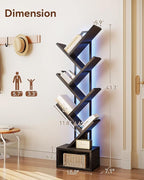 Casaottima 6-Tier Tree Bookshelf — Narrow Floor Standing Bookcase, Tall Steel & - Image 3