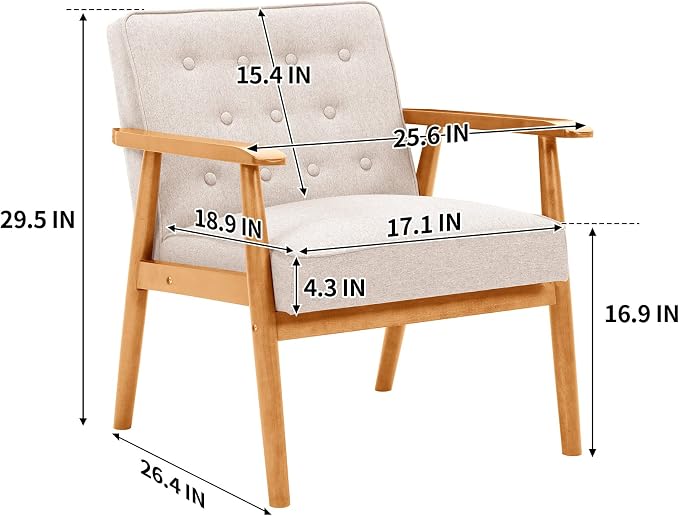 UNICOO® Mid-Century Retro Modern Accent Chairs, Solid Wood Armrest Lounge - Image 3