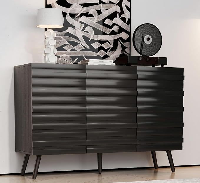 Fluted Storage Unit Cabinet, Modern Black Console Cabinets by Lovinouse
