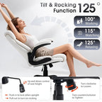 High Back Office Chair with Flip-up Armrests, Leather Comfy Desk Chair with - Image 5