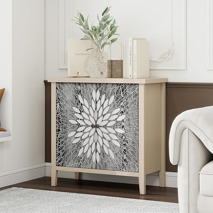 31" Modern Accent Cabinet with Storage, Storage Cabinet with 2 Carved Pattern - Image 6