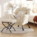 Lazy Chair with Ottoman, Large Lvory Accent Chair with Ottoman and FA Throw - Image 4