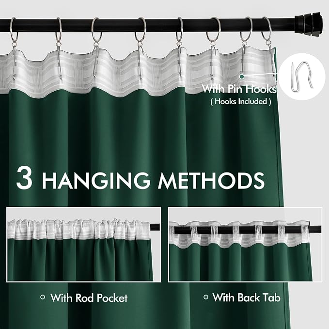 MIULEE Christmas Hunter Green Back Tab Blackout Curtains 52"x96" 2 Panels | Rod - Image 3