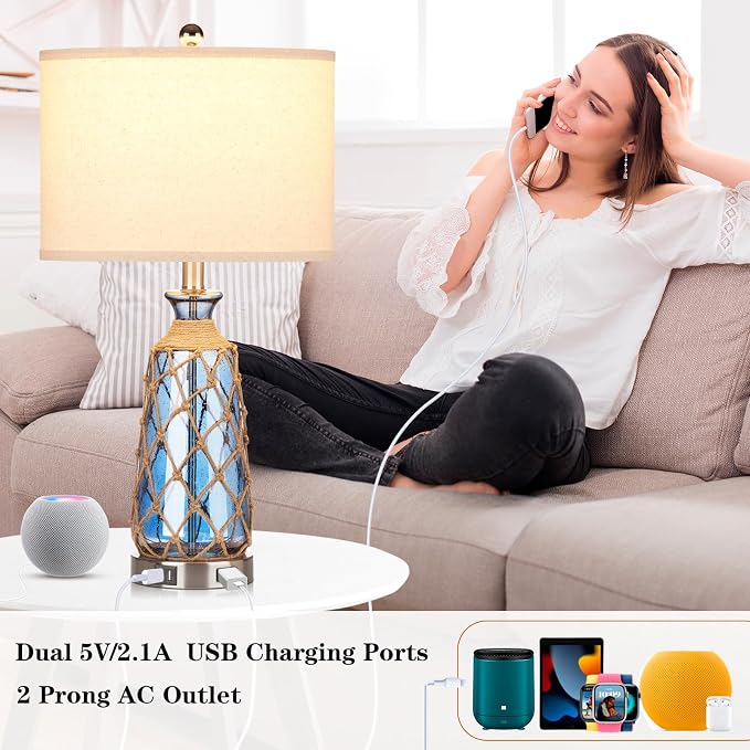Ruzectt Coastal Glass Table Lamps, 3-Way Dimmable Touch Control Bedside Lamps - Image 3
