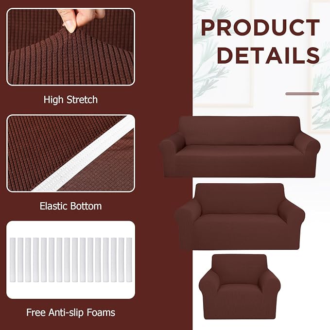Peryiter 3 Pcs Couch and Loveseat Covers Set Sofa Cover - Image 4