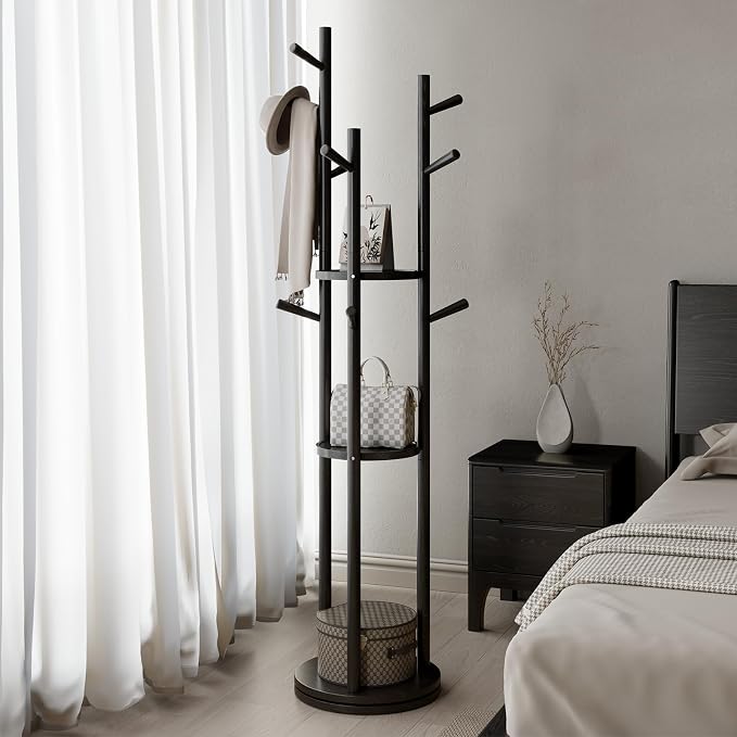 Muwuele Solid Wood Rotary Coat Rack, Freestanding Coat Rack - Image 2