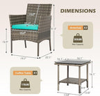 FDW 3 Piece Outdoor Furniture Set Patio Gray Wicker Chairs Furniture Bistro - Image 3