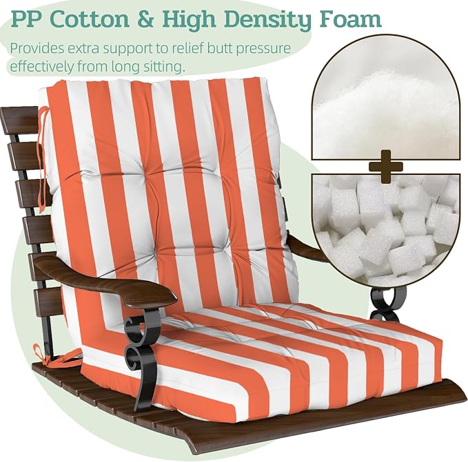 Outdoor Chair Cushions Set of 2, High Back Soft Seat Pad, Indoor Outside Use - Image 4