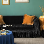 GLORY SEASON Velvet Sofa Cover Soft Decorative Luxurious Solid Exquisite Ruffle - Image 2