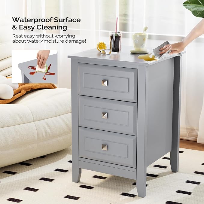 Bonnlo Gray Nightstands Set of 2, 3 Drawer Nightstand, Modern Night Stand - Image 7