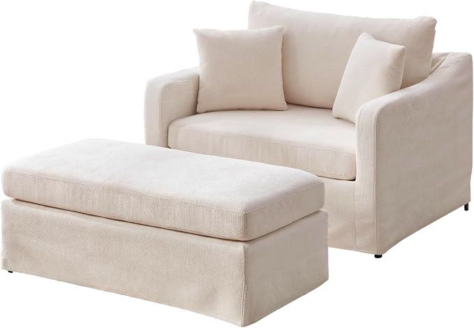 Oversized Armchair with Ottoman, 43.9" W Chenille Accent Chaise Lounge Sofa - Image 8