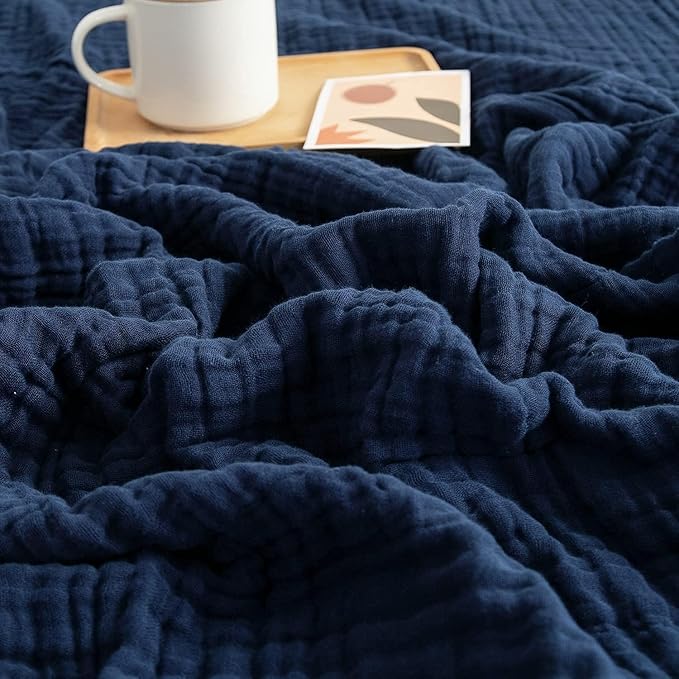 EMME Muslin Blankets for Adults Navy Small Blanket 40" x 50" | Throw Blanket by EMME