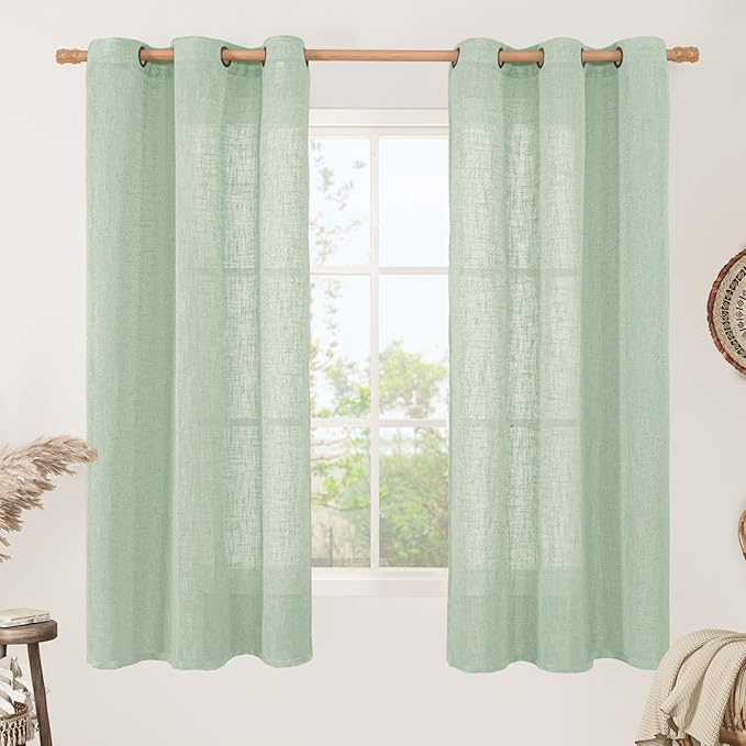 Fresh Green Linen Sheer Curtains 63 Inch Length by LAMIT