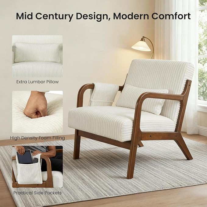 DUMOS Mid Century Modern Accent Chair, Upholstered Armchair - Image 4