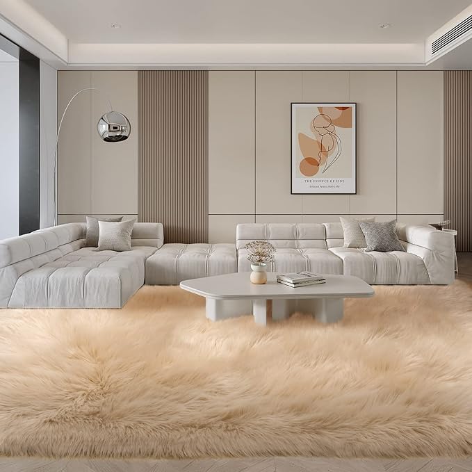 SERISSA 6x9 Fluffy Beige Faux Fur Area Rug - Image 6