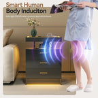 Black Night Stand Set 2 with Wireless Charging Station, Smart Bedside Table - Image 6