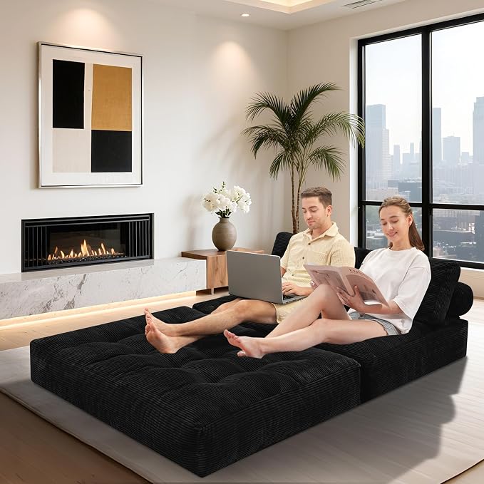 HABUTWAY Folding Sofa Bed, Foldable Floor Sofa Lounge w/Dual-Pillow & Handle - Image 4