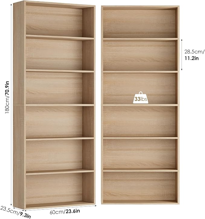 FOTOSOK 6-Tier Open Bookcase and Bookshelf Set of 2, Freestanding Display - Image 2