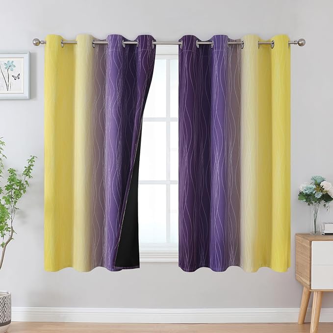 Yellow and Purple Ombre Blackout Curtains - Image 2