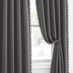 NICETOWN 2 Panels Blackout Curtains, Rod Pocket Pompoms Curtains 84 inches - Image 2