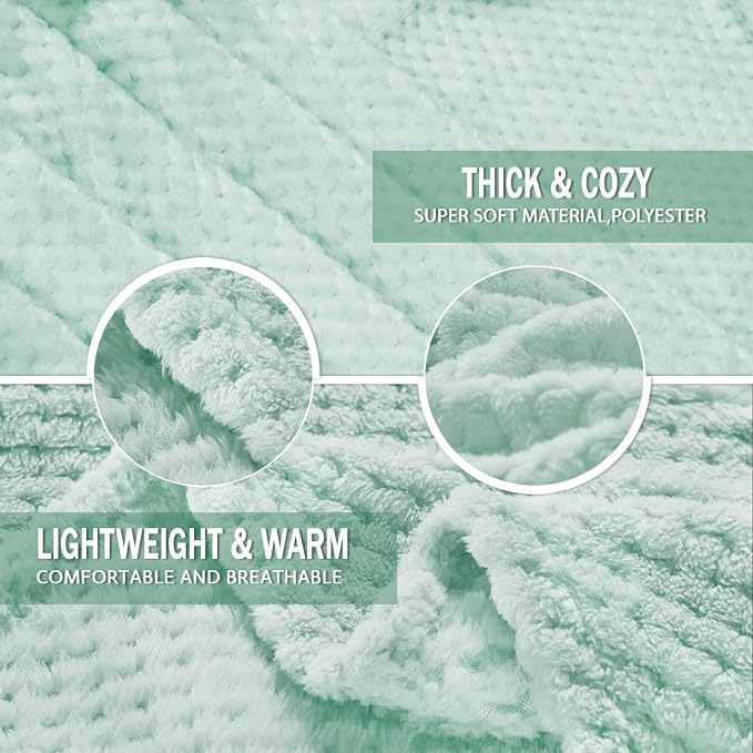 Exclusivo Mezcla Soft Waffle Fleece Bed Blanket Twin Size, Mint Green | - Image 5