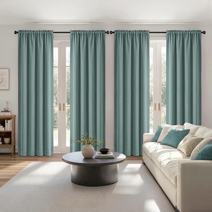 MIULEE 84 Inch Length Dusty Blue Blackout Bedroom Curtains Set of 4 | Thermal - Image 8