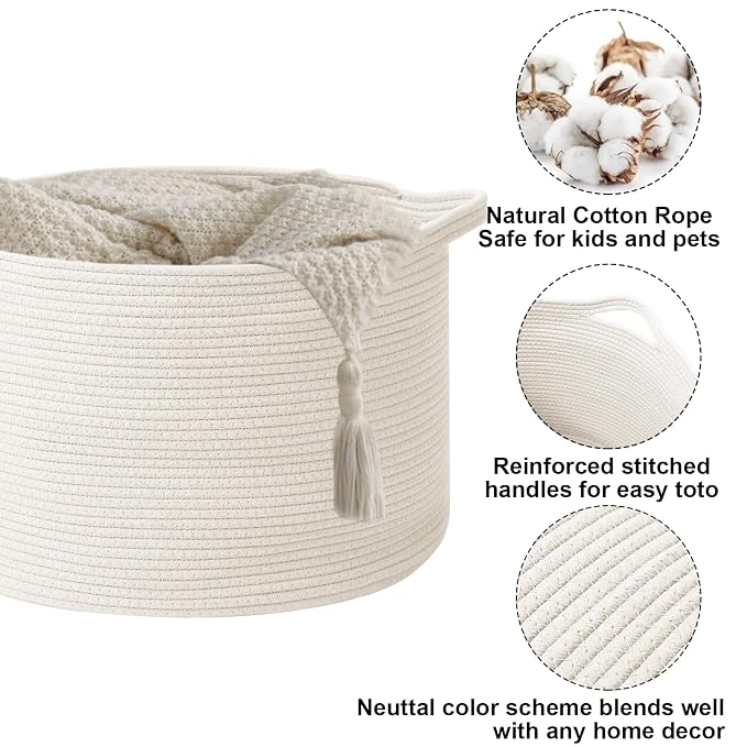 115L Extra Large Woven Cotton Rope Blanket Basket - Image 3